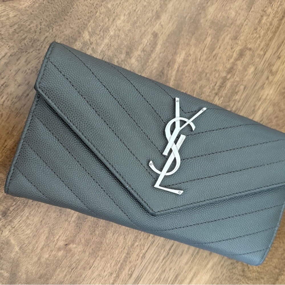 SOLD Yves Saint Laurent Gray Leather Clutch - Picture 1 of 14